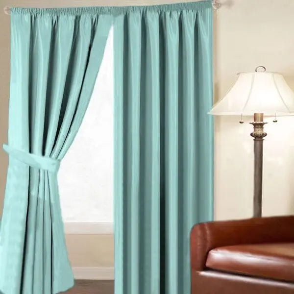 Faux Silk Thermal Blackout Curtains – Teal, Pencil Pleat, 46x54 Inch | Energy Saving & Light Blocking Drapes