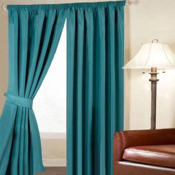 Faux Silk Thermal Blackout Curtains – Teal, Pencil Pleat, 46x54 Inch | Energy Saving & Light Blocking Drapes