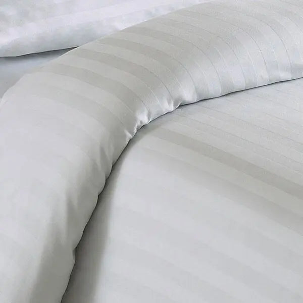 Blenheim Satin Stripe 100% Cotton Duvet Cover & Pillowcase Set – 200 Thread Count, Silver, Double