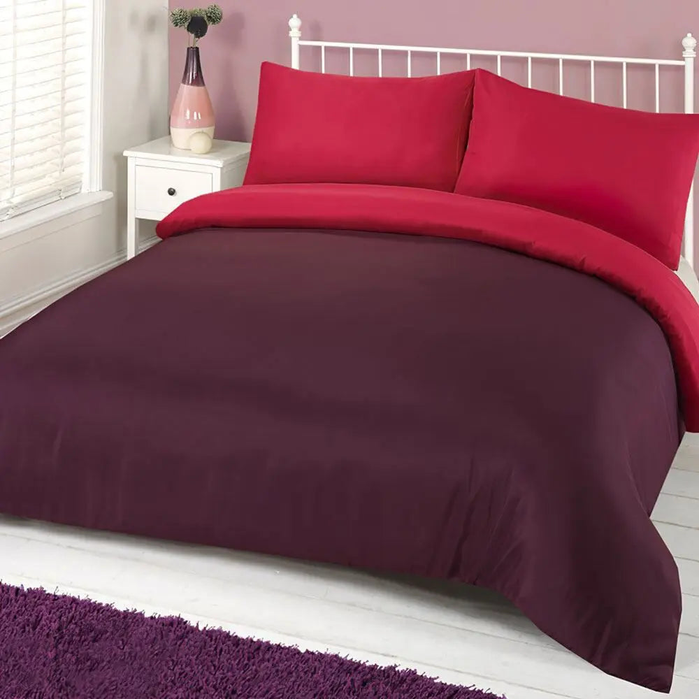 Plain Reversible Duvet Cover Set – Purple/Pink, Super King Size Bedding